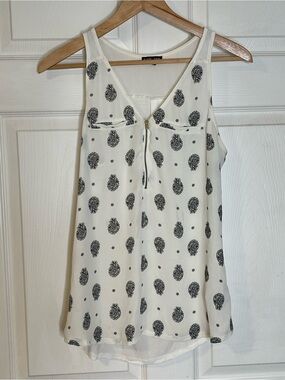 Express White Tank Top with Black Paisley Print and Front Zip